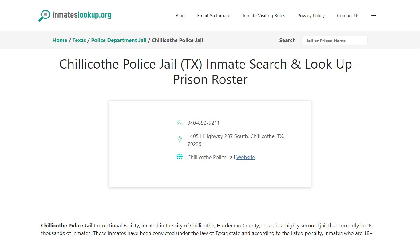 Chillicothe Police Jail (TX) Inmate Search & Look Up - Prison Roster