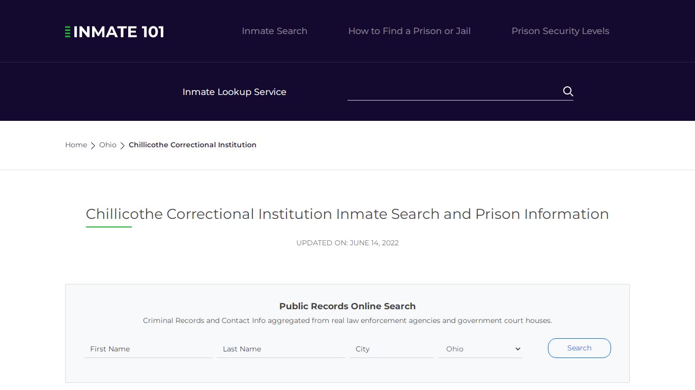 Chillicothe Correctional Institution Inmate Search, Visitation, Phone ...