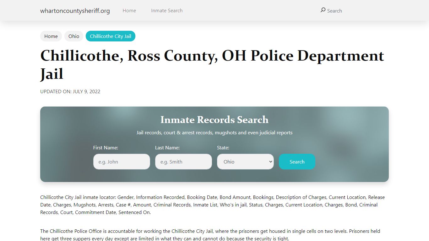 Chillicothe, OH City Jail Inmates, Arrests - Wharton County Sheriff